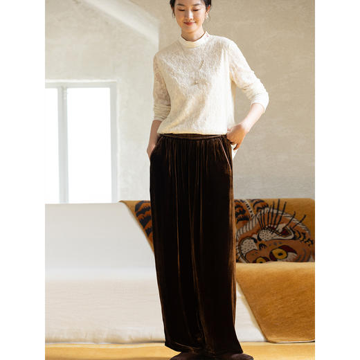 牧衣游原创 丝绒净色长裤新款垂感显瘦保暖松紧腰休闲裤 少年与树 商品图2