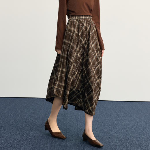 【10/1新品】熙世界美拉德复古格纹半身裙女秋2025新款高腰显瘦不规则a字裙子 商品图4