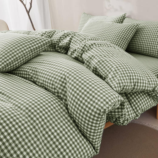 愉悦之家 日式水洗棉格纹四件套 严选优质长绒棉 体验柔软触感；自然肌理 裸睡级亲肤，四季皆宜；百搭各种装修风格，轻松营造卧室极简氛围； 商品图6