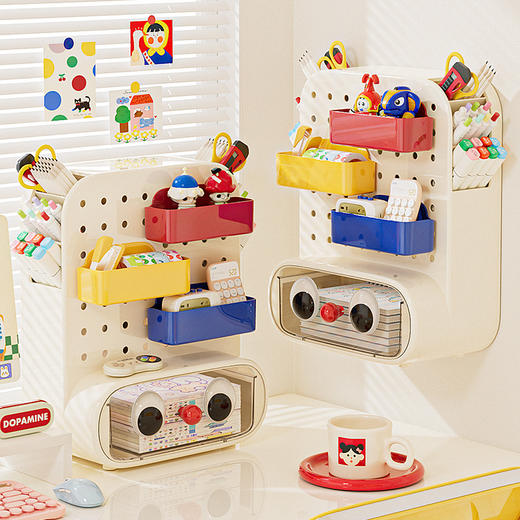 桌面收纳盒洞洞板抽屉式学生文具笔筒办公桌工位置物架立式收纳架 商品图0