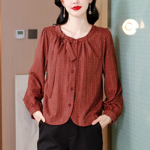 KQL A83N3190时尚圆领长袖衬衫洋气木耳边宽松显瘦上衣 商品图0