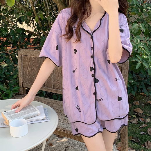 【肌肤的本能选择】包边开衫短袖家居服套装 自带无感Bra 贴身舒适 自然与科技结合的柔软面料 释放睡前肌肤压力 商品图6