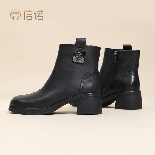 信诺妈妈鞋软底羊皮短靴粗跟时装靴子中老年女士皮鞋2025秋冬新款X5M032-168 商品图4