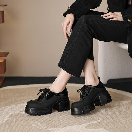 【预售5天】真皮厚底单鞋女春秋季新款深口粗跟乐福鞋女高跟小皮鞋HCYYHD&5795 商品图3