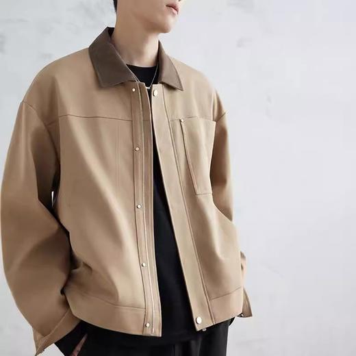 现货春季新款拼接翻领棉斜纹廓形工装夹克男宽松休闲外套 商品图1