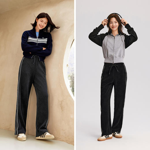 森马休闲裤女撞色宽松长裤显腿长百搭潮流冬雪尼尔阔腿裤垂感时尚 商品图4