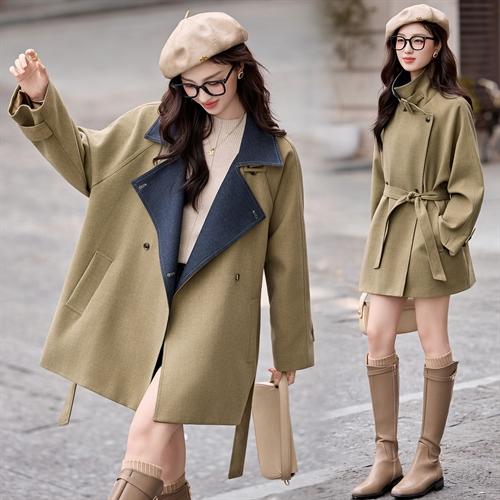 韩系翻领收腰，中长款风衣外套HR-LNS9775 商品图1