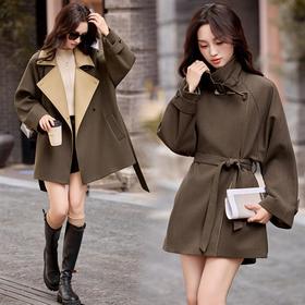 韩系翻领收腰，中长款风衣外套HR-LNS9775