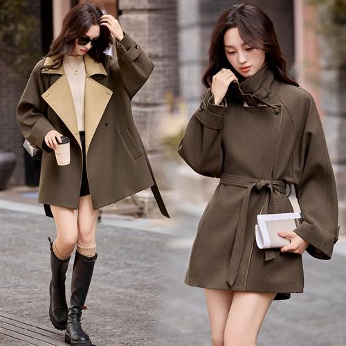 韩系翻领收腰，中长款风衣外套HR-LNS9775 商品图0