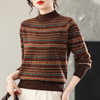 CC 25348复古条纹针织衫漂亮减龄上衣半高领宽松大码 商品缩略图3