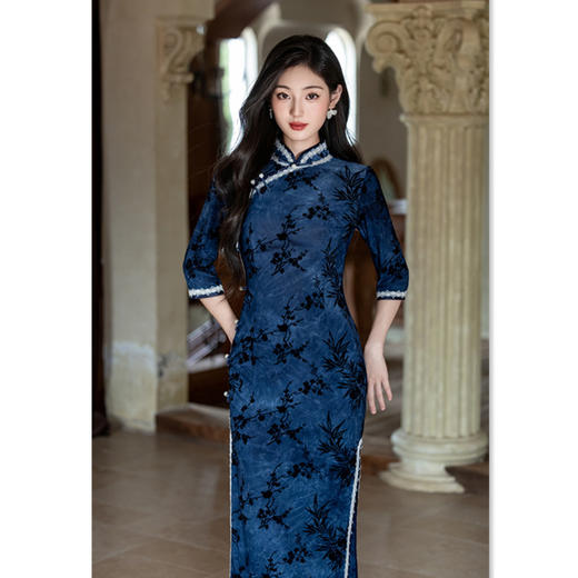 SKY 3125110新中式改良旗袍植绒修身显瘦复古民国风 商品图2