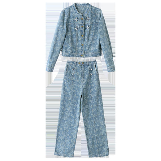 提花时髦牛仔休闲显瘦干练女神减龄两件套 商品图4