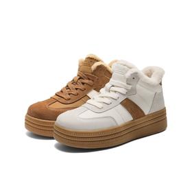BF楼百丽加绒保暖高帮板鞋子女冬季新款厚底增高毛毛休闲棉鞋E5T1DDD5