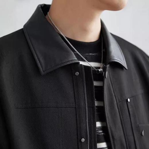 现货春季新款拼接翻领棉斜纹廓形工装夹克男宽松休闲外套 商品图2