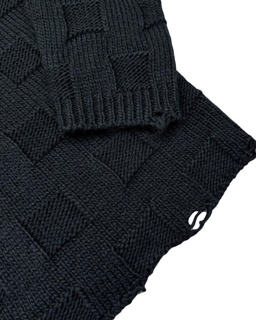 男款破洞棋盘格针织毛衣 商品图2