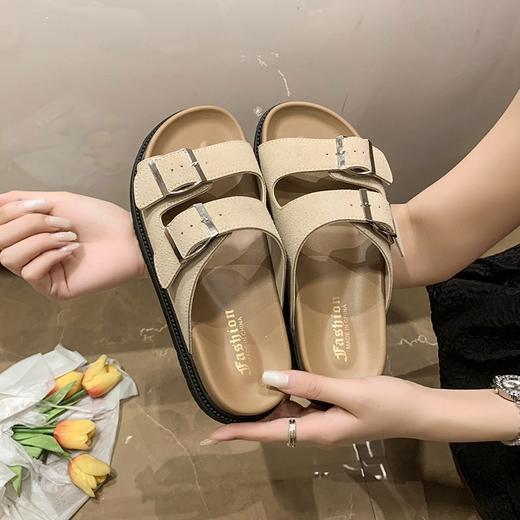 一脚蹬超方便！！【特妮娜 双扣治愈系勃肯拖】精选牛皮革 双扣设计 自由调节松紧 防水防汗 增高3.5cm 橡胶大底 防滑耐磨 商品图1