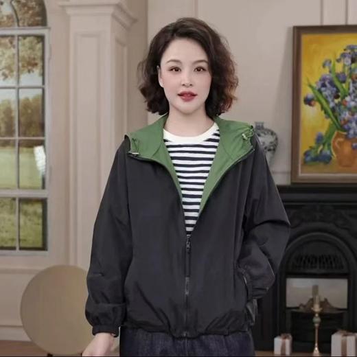时尚休闲百搭防晒外套女2025夏季新款韩版两面穿宽松撞色连帽上衣 商品图1