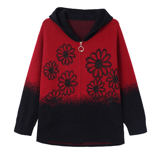 YY-2727-218大码中老年女装毛呢外套2025新款秋冬装时尚妈妈连帽开衫遮肚子 商品图4