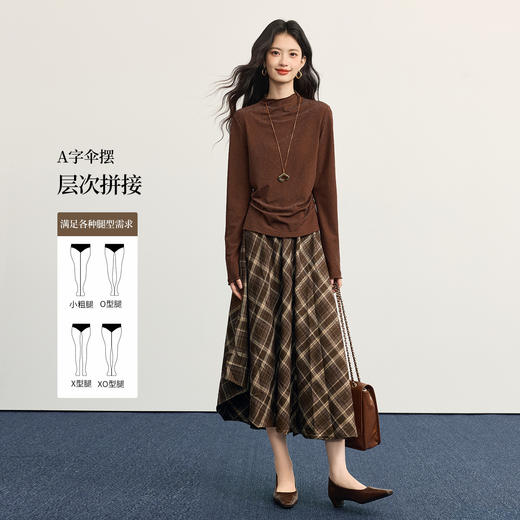 【10/1新品】熙世界美拉德复古格纹半身裙女秋2025新款高腰显瘦不规则a字裙子 商品图3