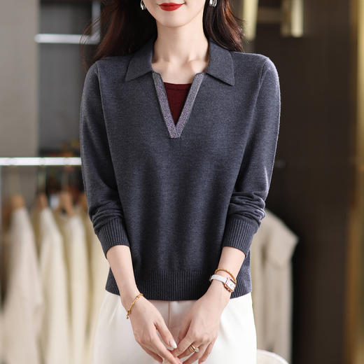 CC 1245韩版早秋穿搭针织衫上衣POLO领假两件毛衣 商品图3
