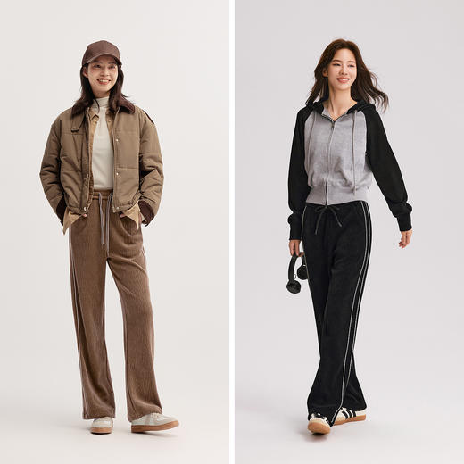 森马休闲裤女肌理雪尼尔撞色长裤显腿长冬遮肉显瘦宽松阔腿裤复古 商品图4