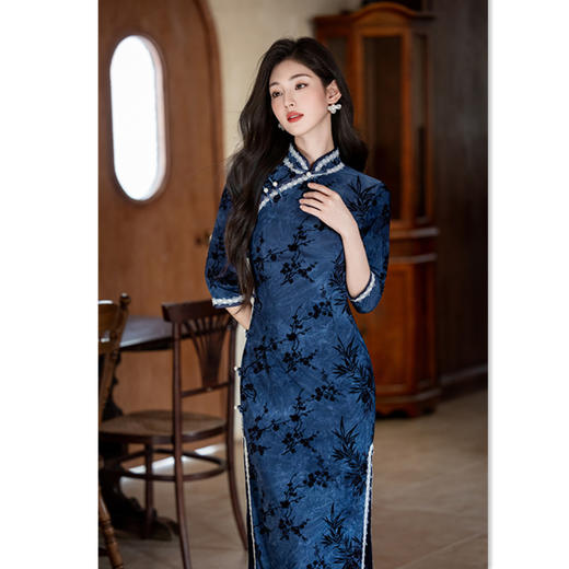 SKY 3125110新中式改良旗袍植绒修身显瘦复古民国风 商品图1