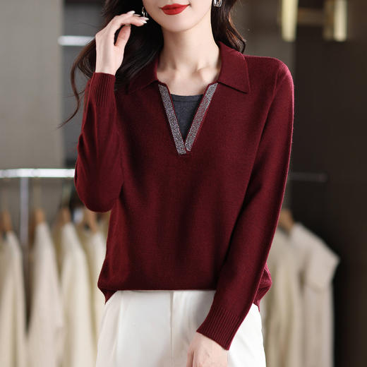 CC 1245韩版早秋穿搭针织衫上衣POLO领假两件毛衣 商品图2