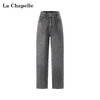 拉夏贝尔/La Chapelle秋季新款复古美式高级灰哈伦裤高腰松紧宽松牛仔裤 商品缩略图0