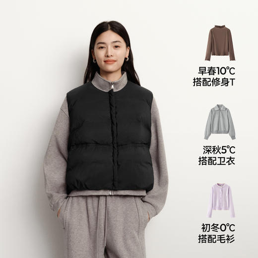 森马羽绒马甲女纯色收腰圆领叠穿2025冬新款oversize肌理花苞外套 商品图4