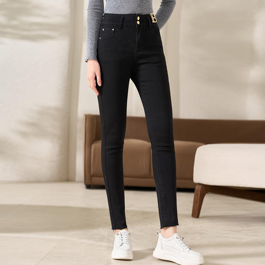 经典黑色牛仔裤高弹舒适百搭铅笔裤小脚长裤女1580 商品图2