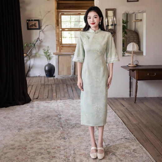 新中式女2025秋季新款麂皮绒改良年轻款倒大袖旗袍YG2683 商品图0