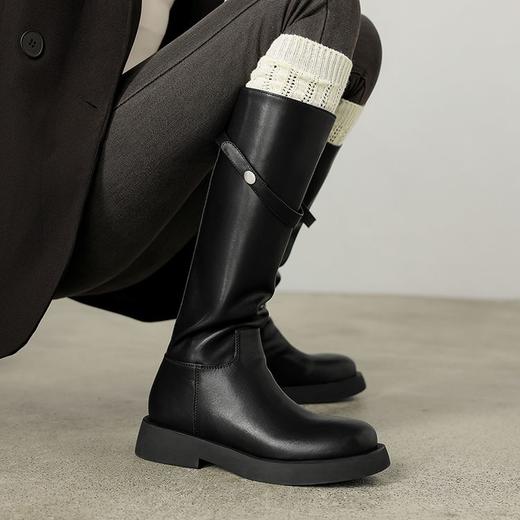 【预售7天】粗跟圆头厚底骑士靴女秋冬新款直筒靴英伦风皮带扣长靴不过膝MX&mx88732 商品图0