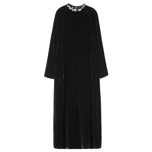 牧衣游原创 丝绒手工刺绣连衣裙黑色高级感宽松复古气质长裙 迎岚 商品图3