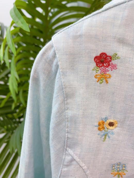 松植屋【静晓】女士圆领长袖长裤套装女款双层纱小花刺绣睡衣家居服 商品图8