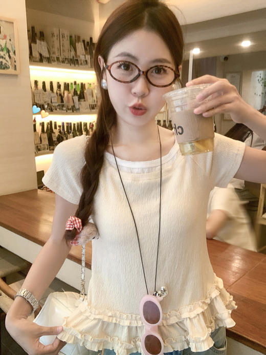 <曾小咸推荐>现货秒杀！微信超特价！撞色甜美木耳边短袖T恤圆领修身 日常119.99 立减60 秒杀59.99！ 商品图5