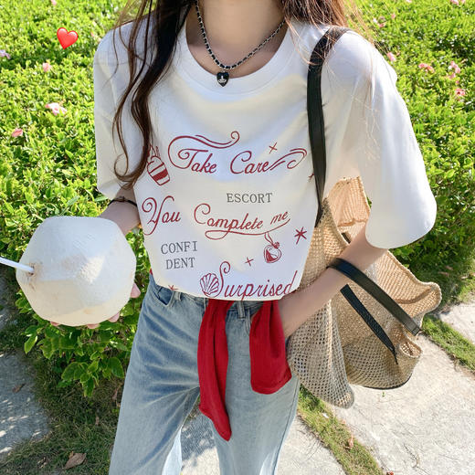 <曾小咸推荐>字母印花宽松显瘦圆领短袖T恤 商品图10