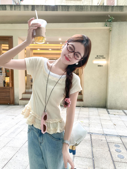 <曾小咸推荐>现货秒杀！微信超特价！撞色甜美木耳边短袖T恤圆领修身 日常119.99 立减60 秒杀59.99！ 商品图6