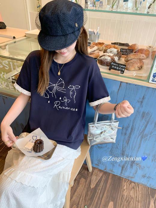 <曾小咸推荐>现货秒杀！微信超特价！蓝色蕾丝边拼接袖口圆领宽松短袖T恤 日常129.99 立减60 秒杀69.99！ 商品图12