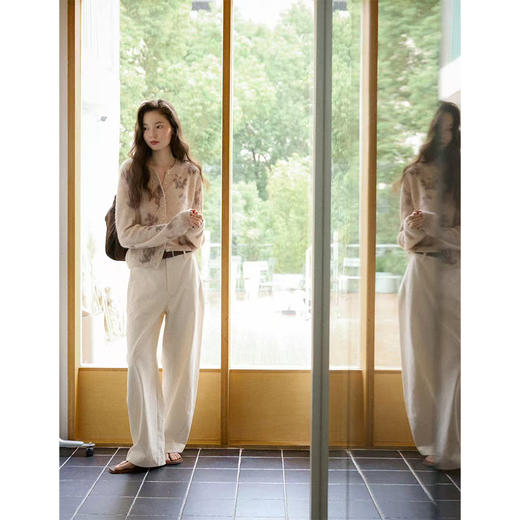 Even Vintage | 羊驼绵羊毛混纺 手绘不规则花朵喷绘空气感开衫 商品图4