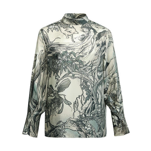 (桑蚕丝)【JASON WU】(多色)秋季新款设计宫廷袖新中式真丝立领宽松上衣女 商品图5