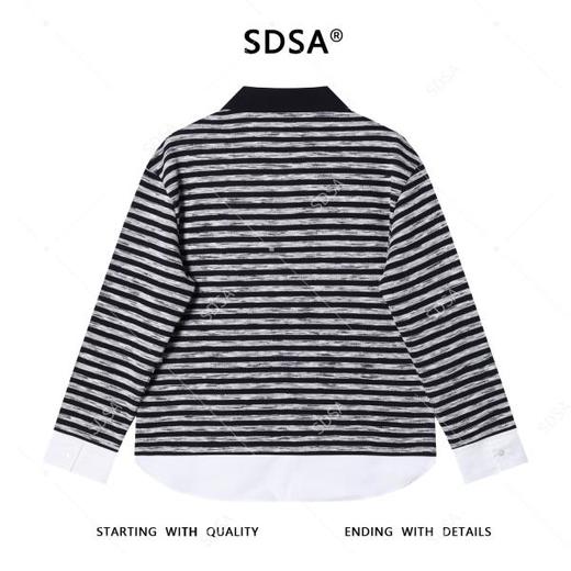 8583653SDSA男士秋冬新款痞帅男装韩版撞色条纹polo衫拼接下摆设计百搭 商品图5