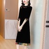 春秋新款2025贵夫人阔太太黑色金丝绒拼接连衣裙女 商品缩略图1