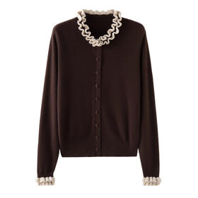 羊绒老钱风常规拼接纯色女士小香风针织上衣