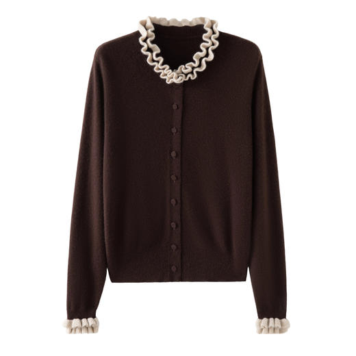 羊绒老钱风常规拼接纯色女士小香风针织上衣 商品图0