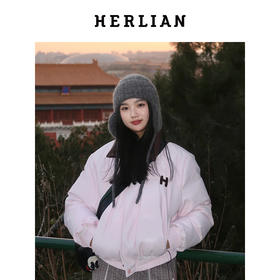 HERLIAN 冬季新品蕾丝边毛毛领羽绒服 短款外套女