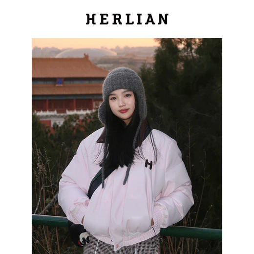 HERLIAN 冬季新品蕾丝边毛毛领羽绒服 短款外套女 商品图0