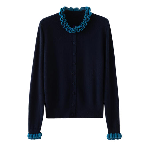 羊绒老钱风常规拼接纯色女士小香风针织上衣 商品图2