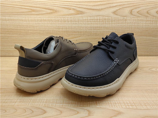 2024豪行秋季新款正品真皮休闲舒适防滑低跟系带男单鞋14305026 商品图1