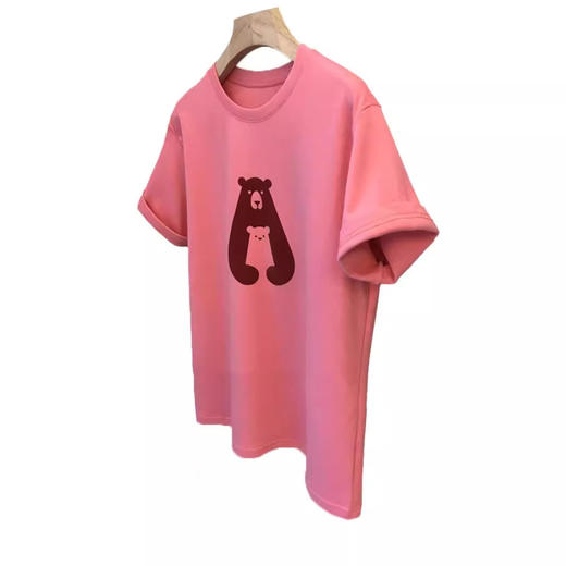 【断码清仓 无退换】大工厂出货推荐！自留款~熊抱植绒印花圆领宽松短袖T恤上衣女春夏 商品图4