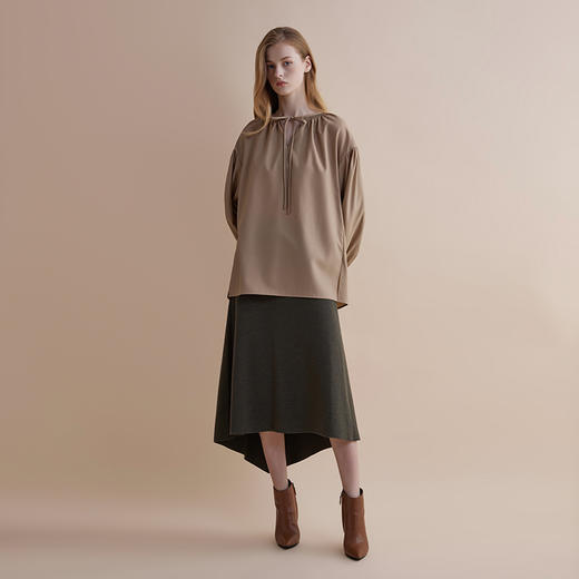 【JASON WU】春夏新款休闲V领系带绵羊毛减龄上衣中长款衬衣衬衫 商品图0